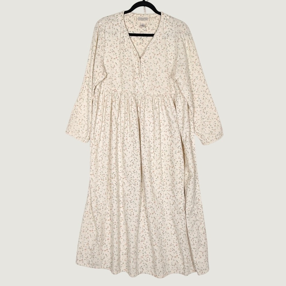 VTG Victorias Secret Country Floral Flannel Cotton Nightgown Long Sleep Dress S - Picture 2 of 8